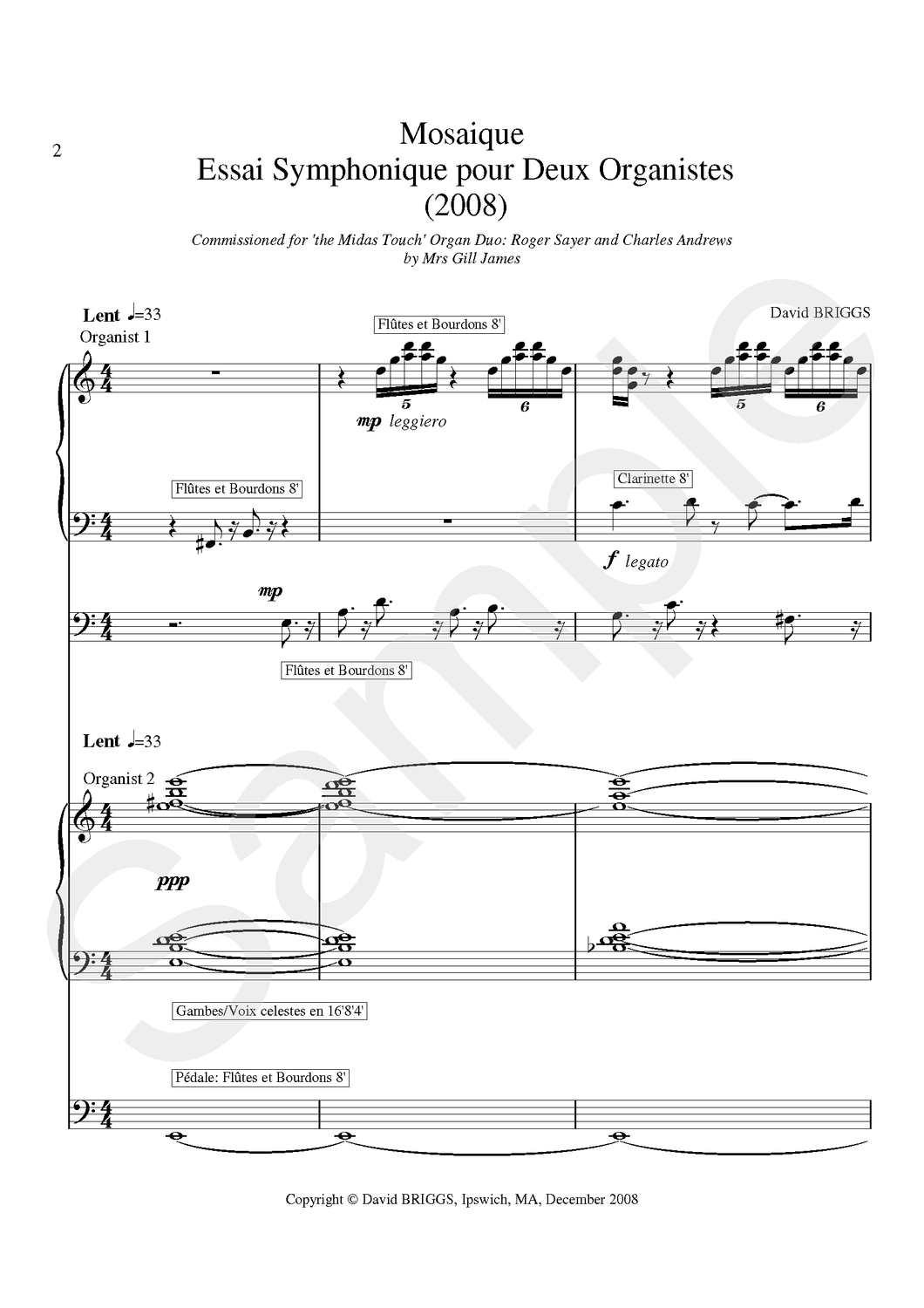 Mosaique Essai Symphonique por Deux Organistes Organ Duet