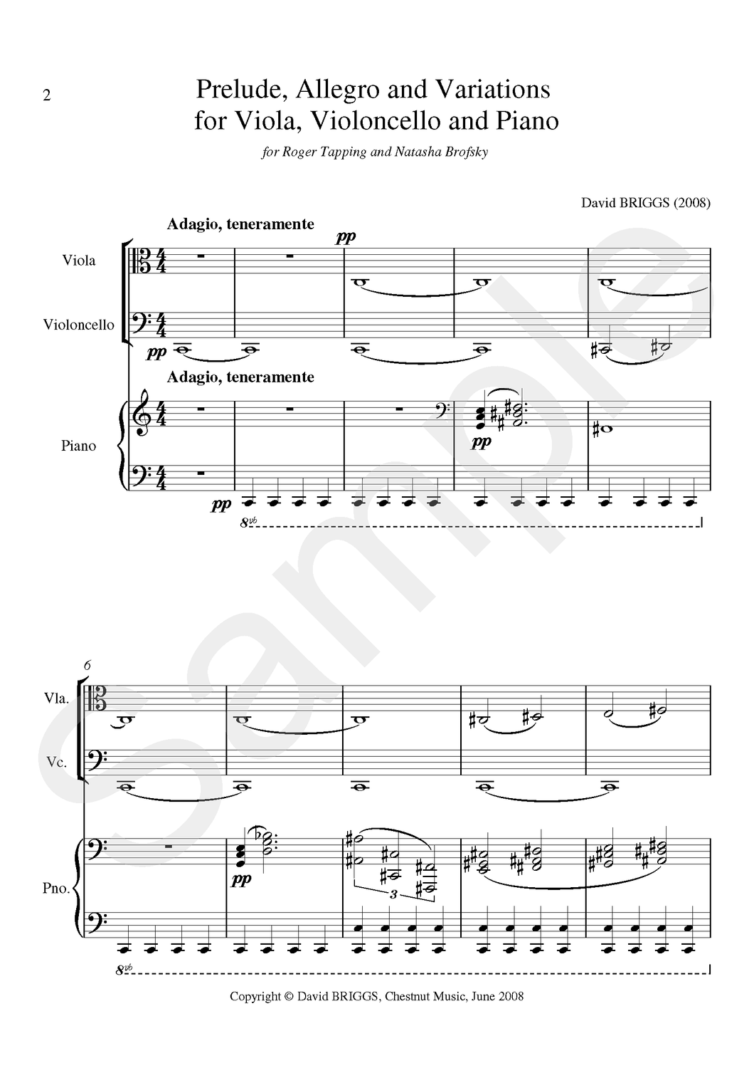 Prelude Allegro and Variations for Viola Violoncello and Piano